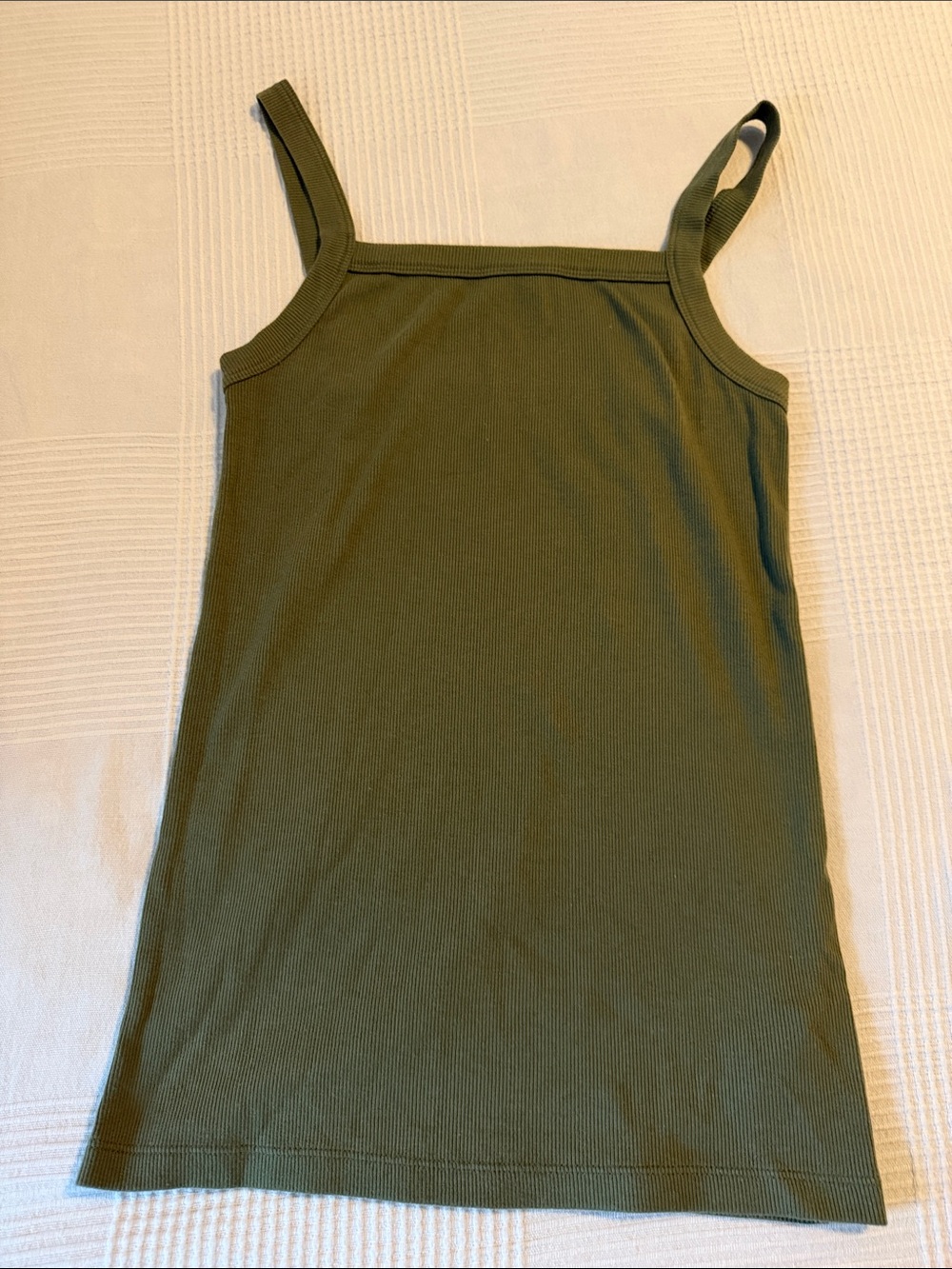 American Eagle Outfitters Olive Green Ribbed Square-Neck Tank